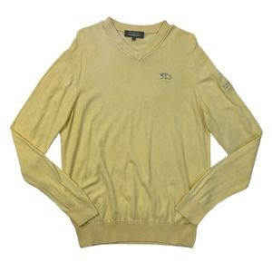 Straight Down Sweater Mens L Yellow Pima Cotton V Neck Long Sleeve Pullover